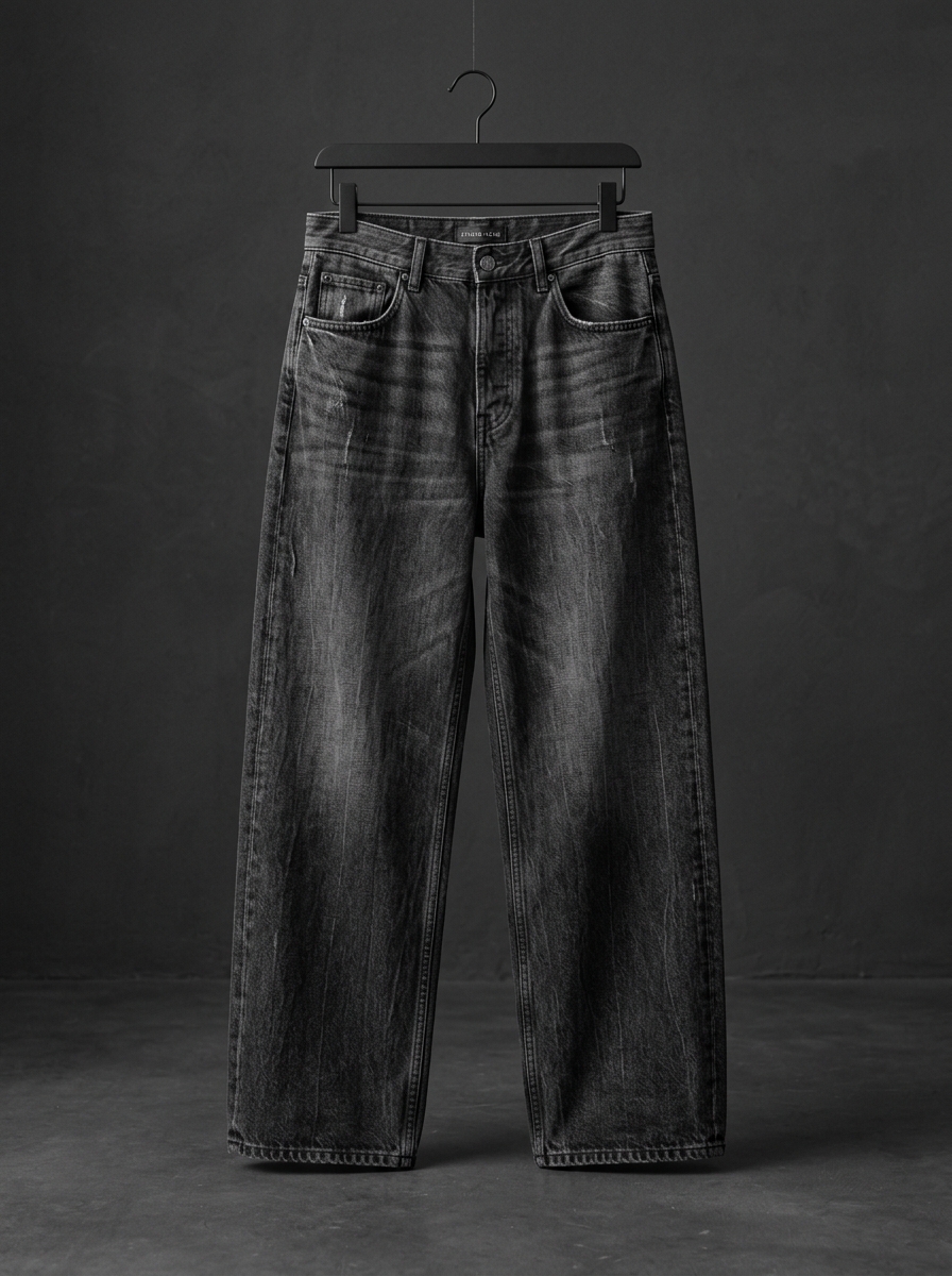 Raw Edge Baggy Denim Trousers